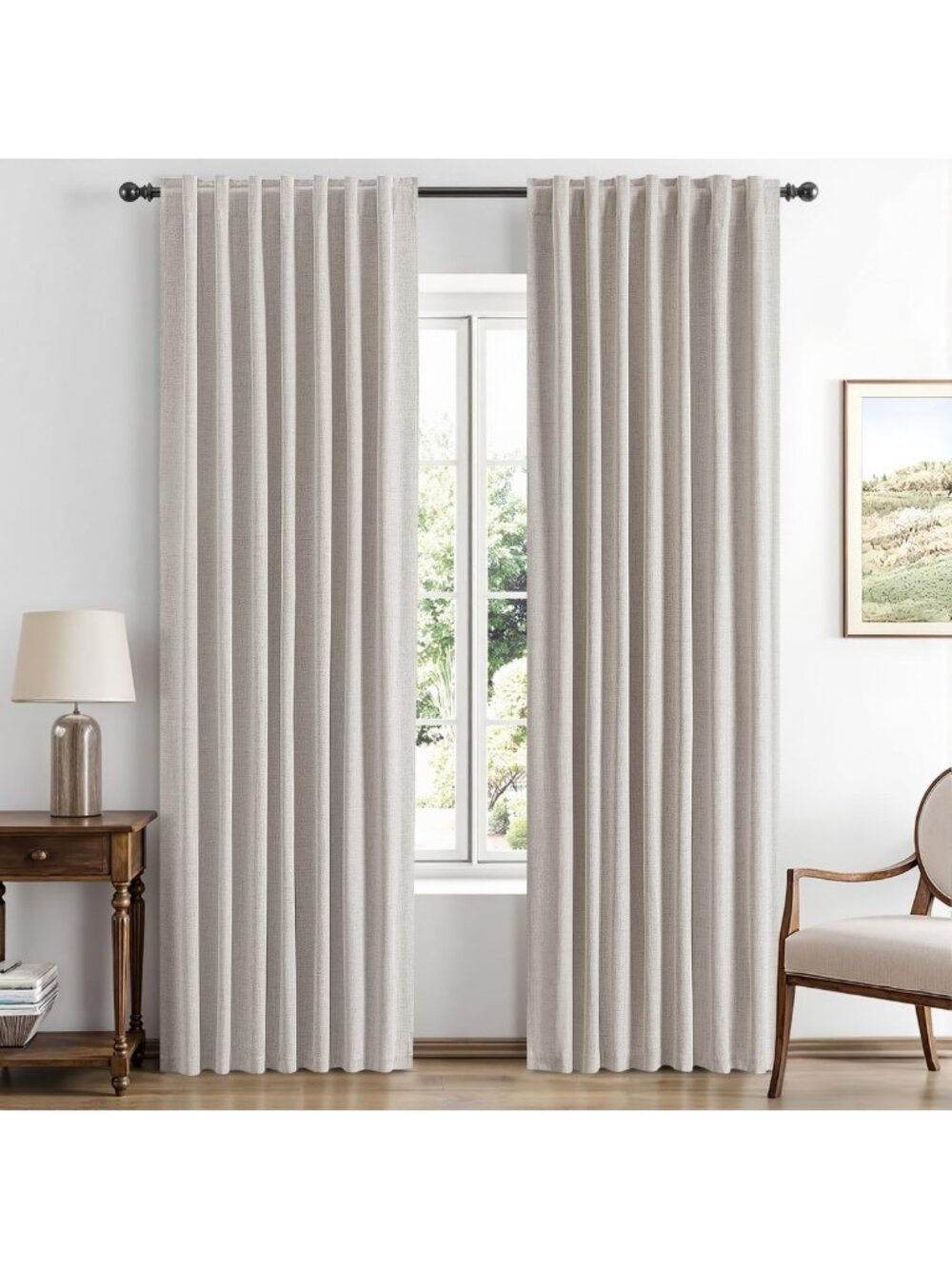 100% Blackout Linen Curtains - Ivory Thermal Insulation Room Darkening Drapes